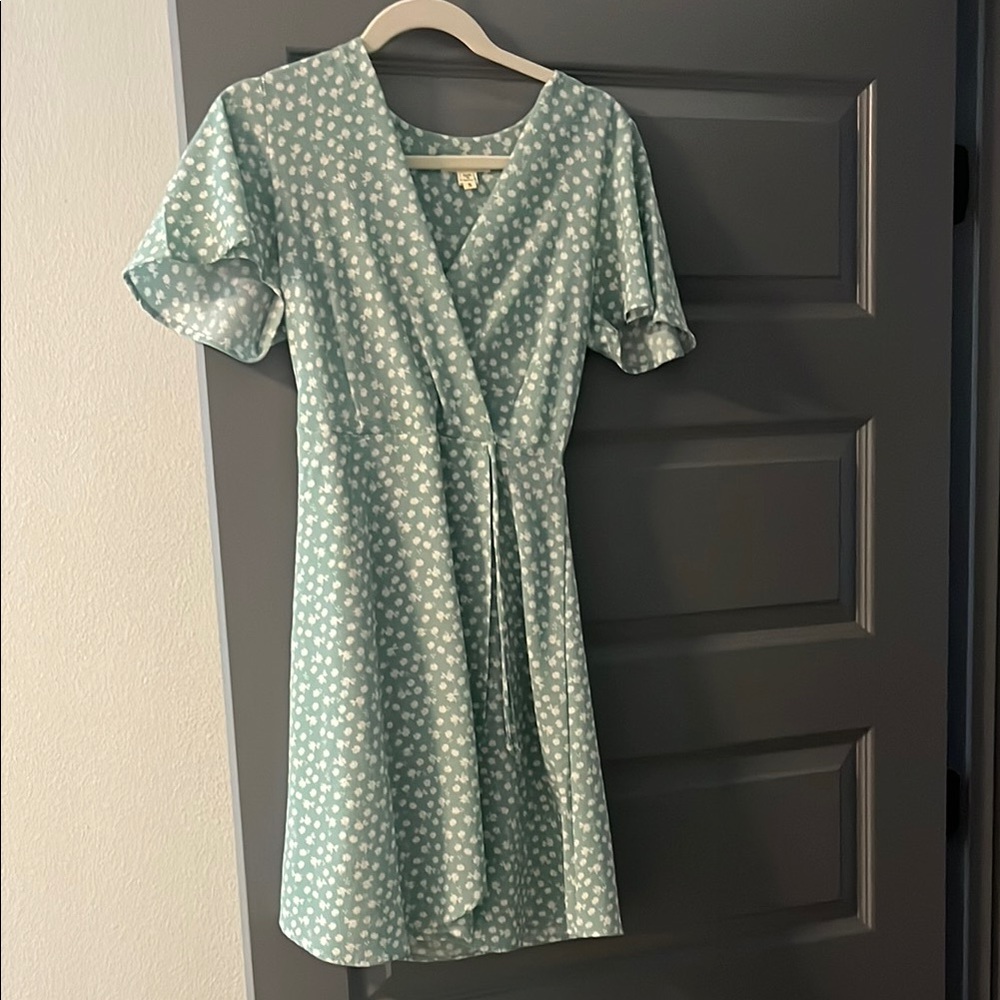 Floral Wrap Dress in Light Blue